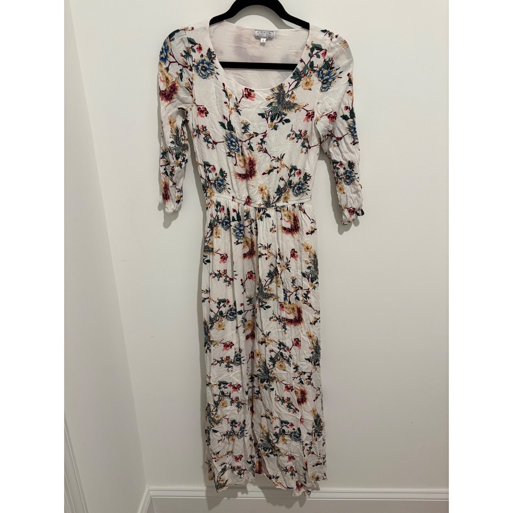 Darling White Floral Maxi Dress Size S 3/4‎ Sleeve Boho Chic